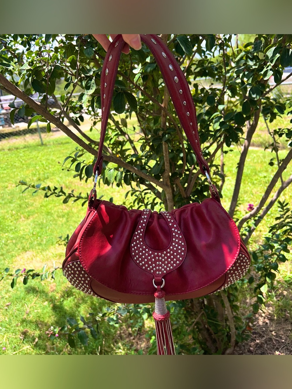 Y2K Red Kate Landry Studded Shoulder Bag